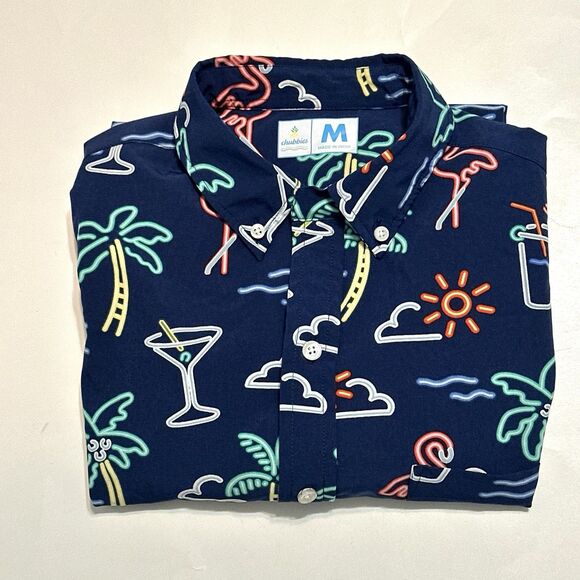 Chubbies Friday Shirt Men's Size Med Navy Neon Lights Button down Short Sleeve - Picture 7 of 7